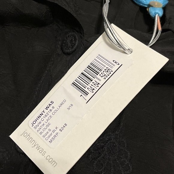 Johnny Was Antik Lace Collared Blouse SZ Small Long Sleeve Embroidered Black - Picture 9 of 14